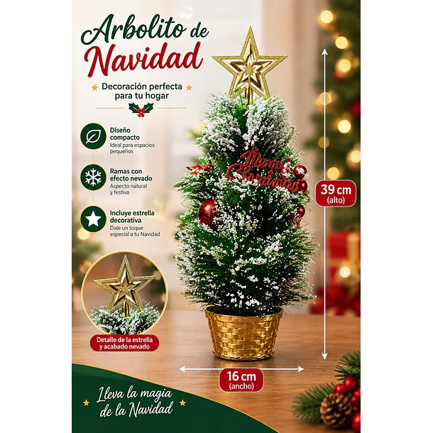 Mini Árbol De Navidad De Mesa Nevado Con Adornos 39cm  5