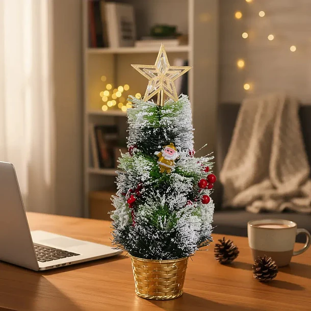 Mini Árbol De Navidad De Mesa Nevado Con Adornos 39cm  6