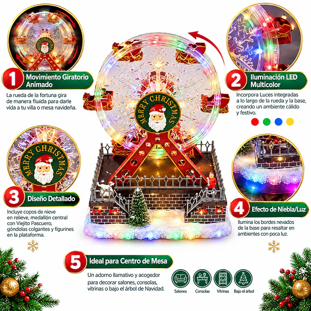 Adorno Navideño Rueda De La Fortuna Musical Con Luces 6