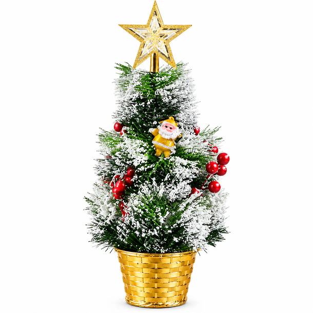 Mini Árbol De Navidad De Mesa Nevado Con Adornos 39cm  1