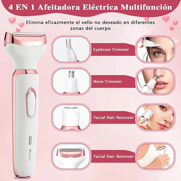 Kit De Depilación Y Rasurado Femenino 4 En 1 Recargable Usb  2