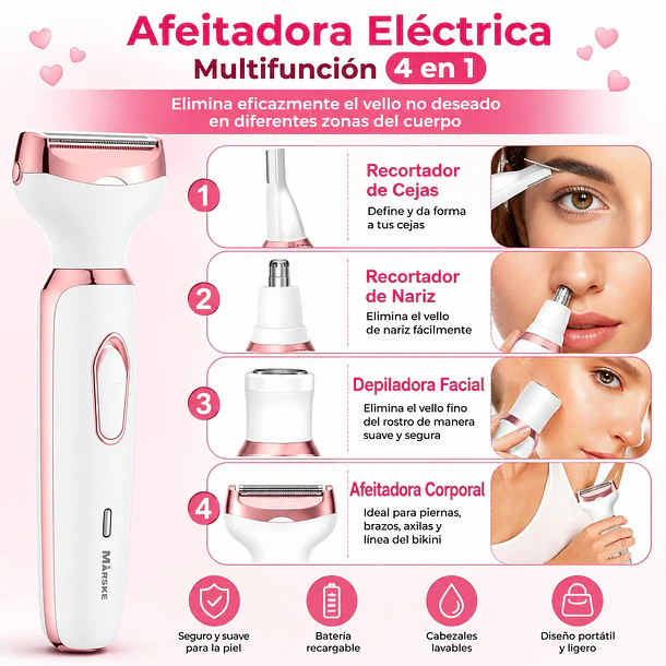 Kit De Depilación Y Rasurado Femenino 4 En 1 Recargable Usb  4