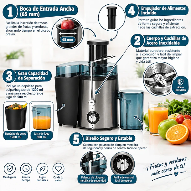 Extractor De Jugos Eléctrico Con Vaso 500ml Depósito 1200ml CH 5