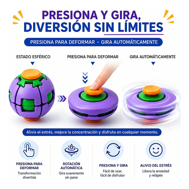 Pelota Antiestrés Fidget Spin Ball Esfera 5d Con Luces TC 4