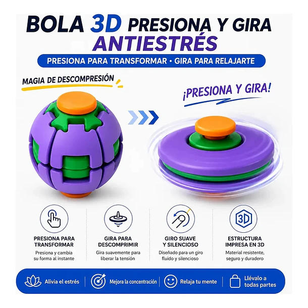 Pelota Antiestrés Fidget Spin Ball Esfera 5d Con Luces TC 10