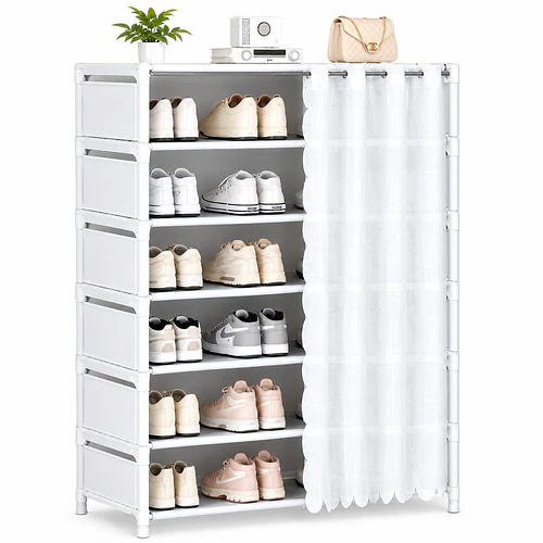 Zapatero Organizador 7 Niveles Cortina Cubierta 60x26x116cm 