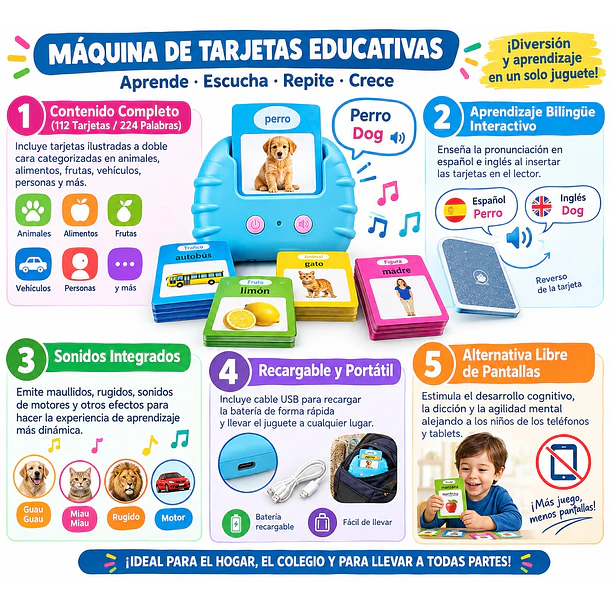 Juego Tarjetas Educativas Bilingüe 112tarjetas 224 Palabras 5