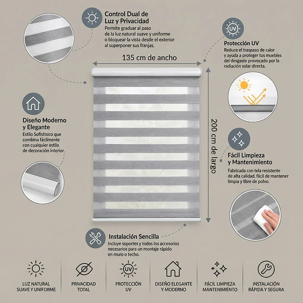 CORTINA ROLLER TIPO ZEBRA PREMIUM - 135x200 CM 6