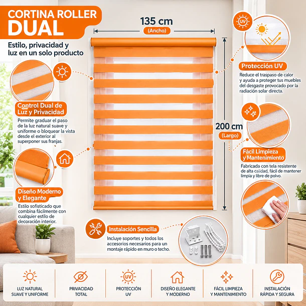 CORTINA ROLLER TIPO ZEBRA PREMIUM - 135x200 CM 8