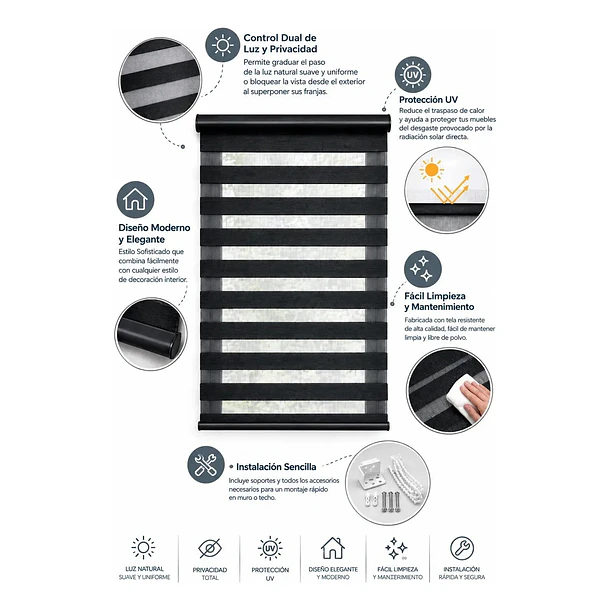 CORTINA ROLLER TIPO ZEBRA PREMIUM - 135x200 CM 9