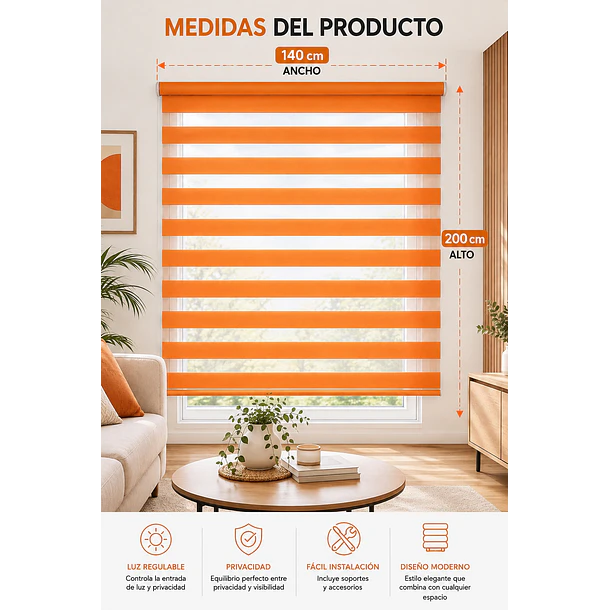 Cortina Roller Zebra Día Y Noche De 140 Cm X 200 Cm 9