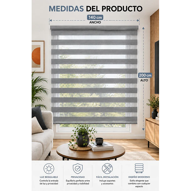 Cortina Roller Zebra Día Y Noche De 140 Cm X 200 Cm 11