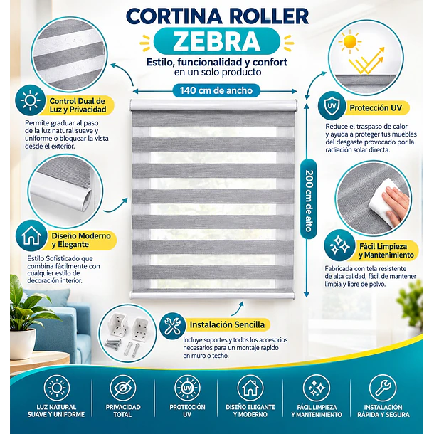 Cortina Roller Zebra Día Y Noche De 140 Cm X 200 Cm 12