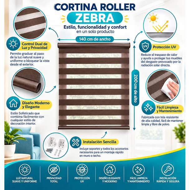 Cortina Roller Zebra Día Y Noche De 140 Cm X 200 Cm 15