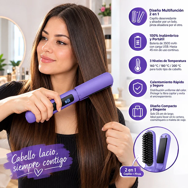 Cepillo Plancha Alisadora 2 En 1 Portátil Recargable Usb CH 4