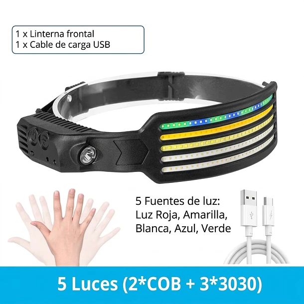 Linterna Frontal LED Recargable con Sensor de Movimiento 5