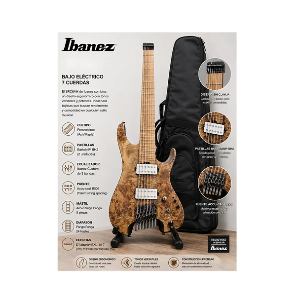 Guitarra Eléctrica Ibanez QX527PB de 7 Cuerdas con Cuerpo de Nyatoh y Bolsa 6