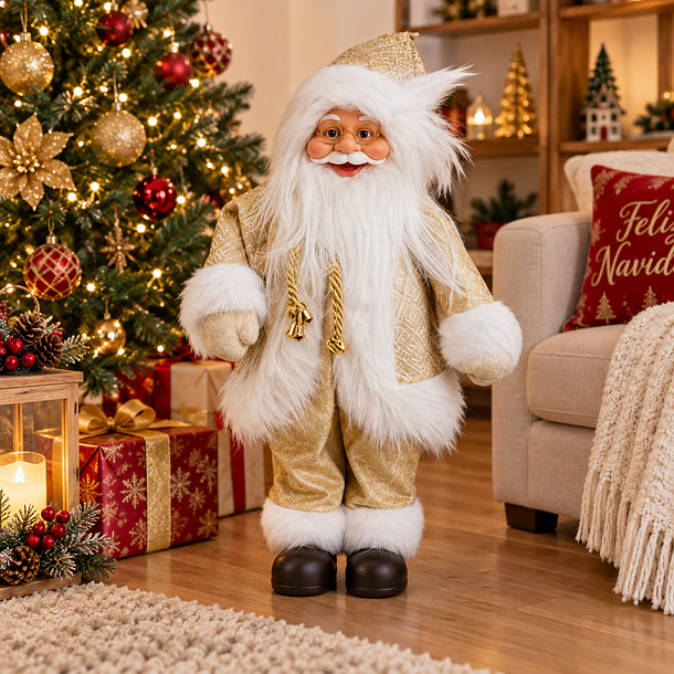 Muñeco  Papá Noel de pie de 45cm para centros de mesa festivos en el hogar, color dorado 2