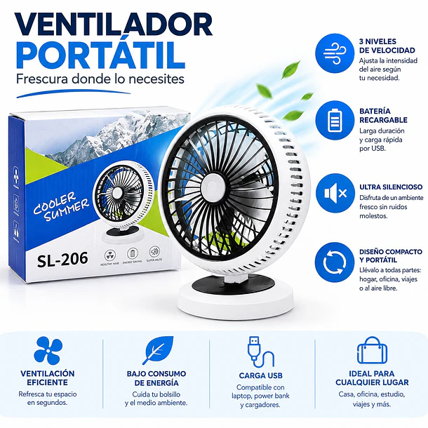 Ventilador Compacto De Mesa Para Hogar Y Oficina 180mm 5