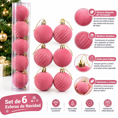 Set X6 Esferas Navideñas De Terciopelo Adornos Árbol Navidad