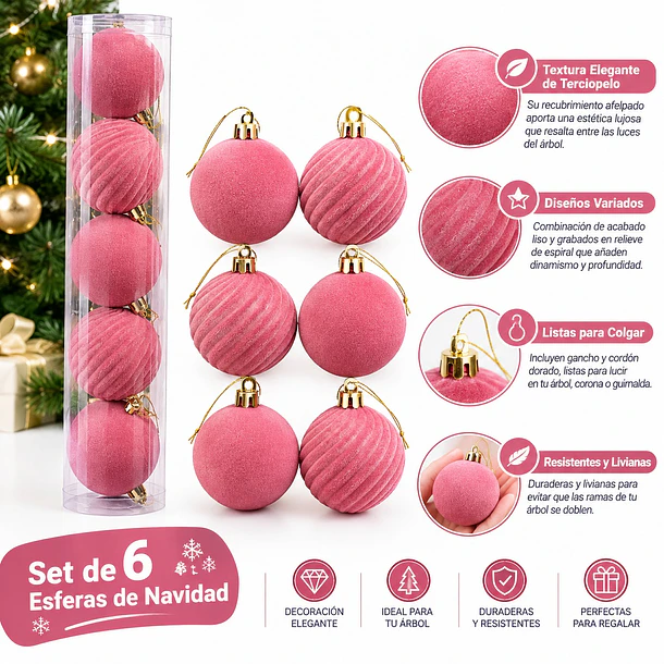 Set X6 Esferas Navideñas De Terciopelo Adornos Árbol Navidad 1