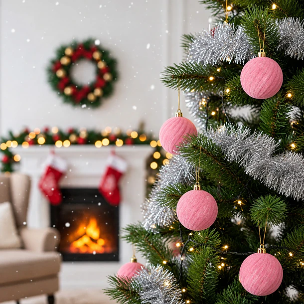 Set X6 Esferas Navideñas De Terciopelo Adornos Árbol Navidad 2