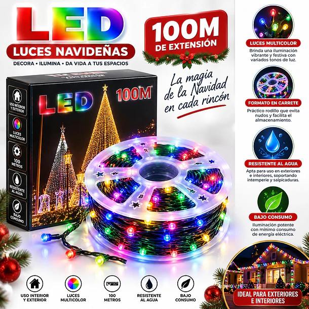 Luces Navideñas Led Multicolor 100 Metros En Carrete 5