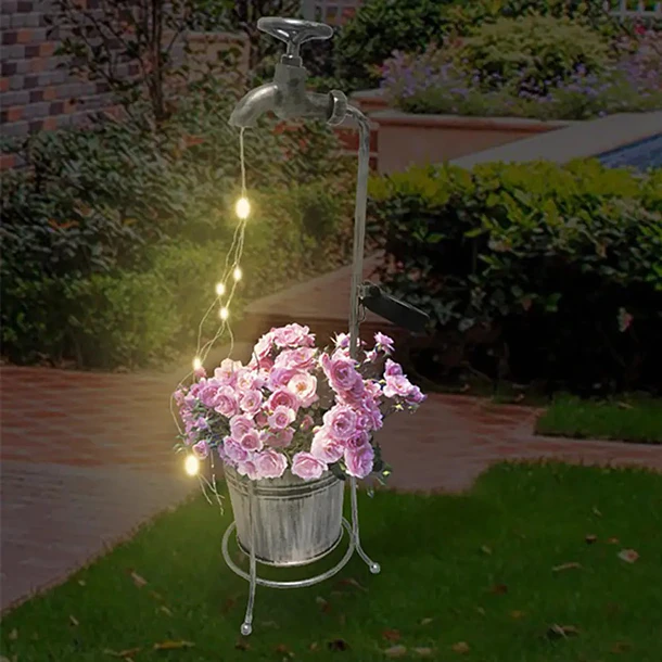 Adorno Solar Led Para Jardín Diseño Grifo Con Cascada De Luz 2