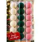 Pack X18 Esferas Navideñas De Terciopelo Rosa-verde-beige 3