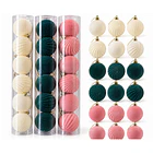 Pack X18 Esferas Navideñas De Terciopelo Rosa-verde-beige 1
