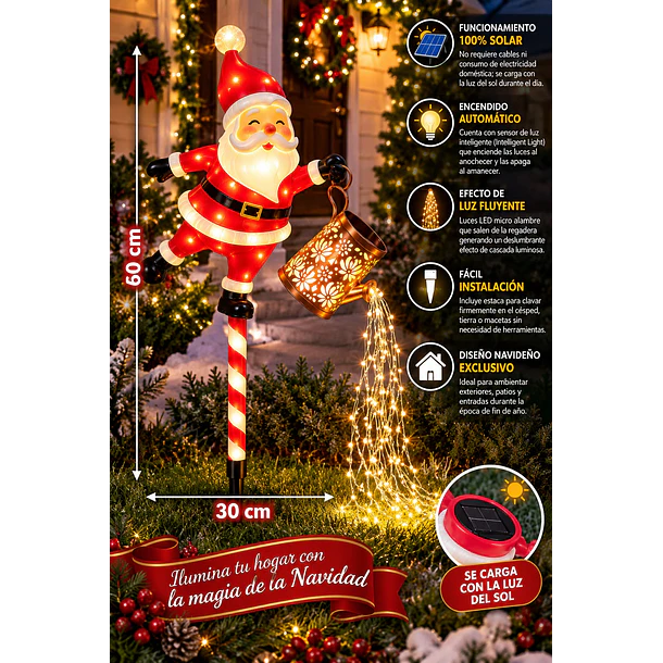 Adorno Navideño Solar Viejito Pascuero Con Regadera Led 3