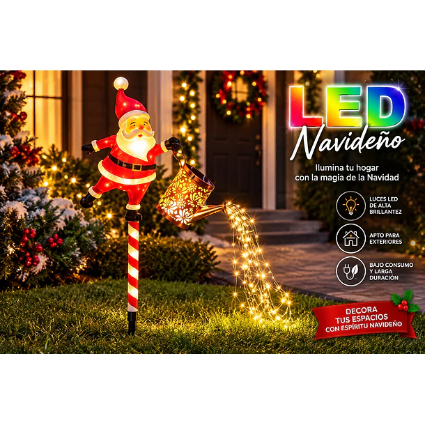 Adorno Navideño Solar Viejito Pascuero Con Regadera Led 4