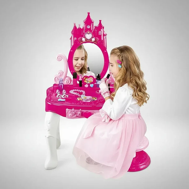 Mesa De Belleza Castillo Princesas Niñas Espejo Con Silla 2