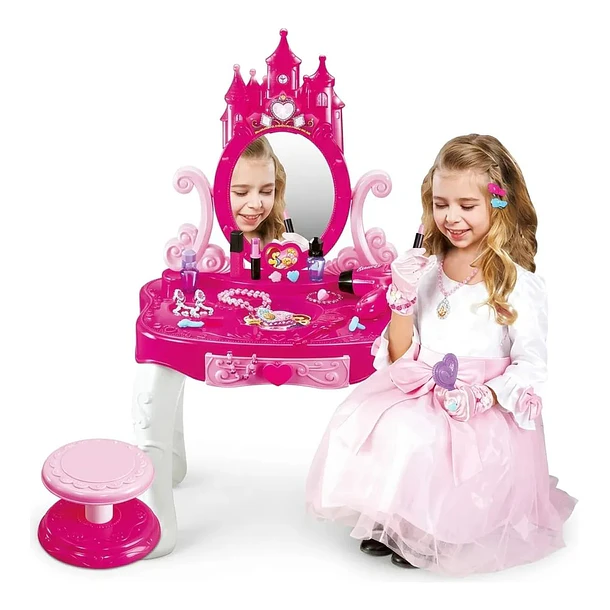 Mesa De Belleza Castillo Princesas Niñas Espejo Con Silla 1
