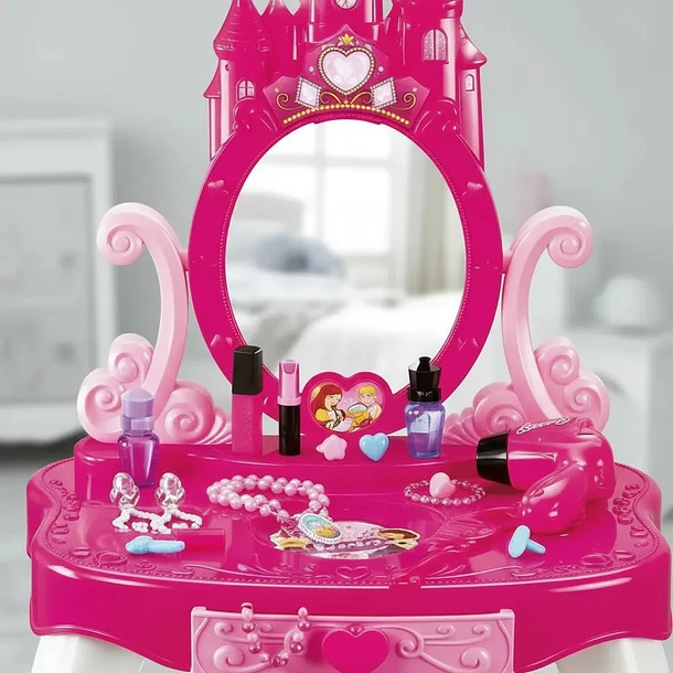 Mesa De Belleza Castillo Princesas Niñas Espejo Con Silla 4