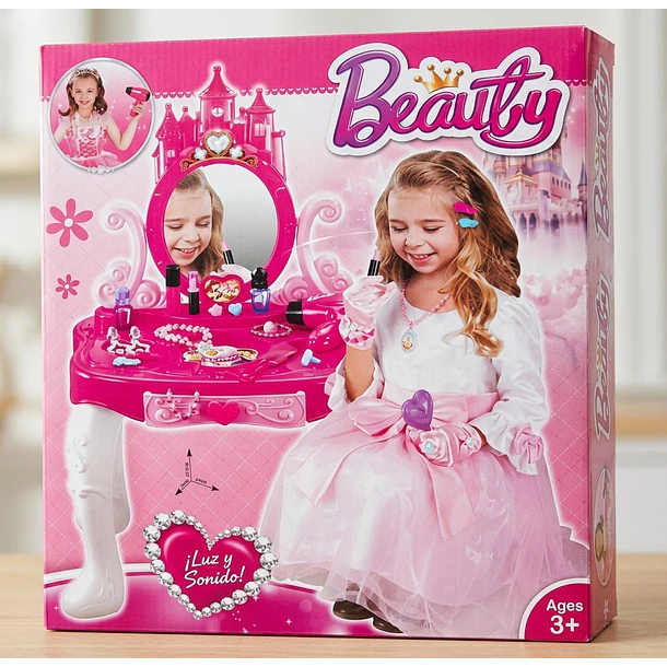 Mesa De Belleza Castillo Princesas Niñas Espejo Con Silla 5