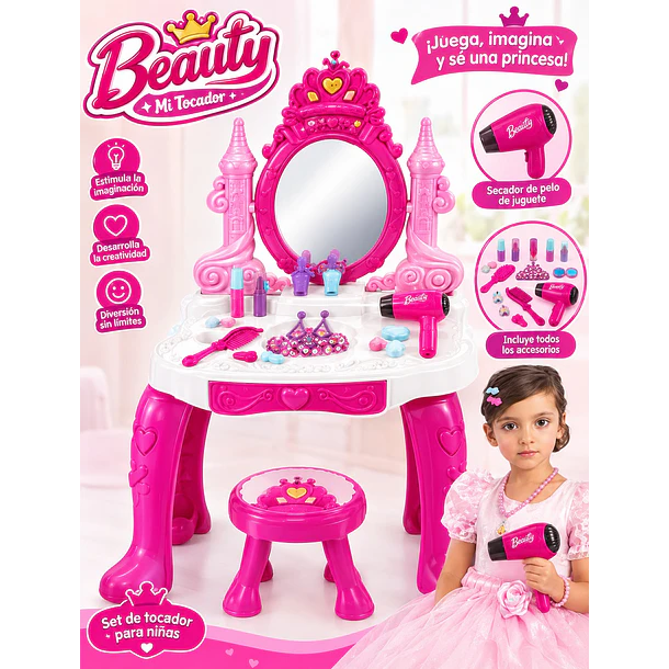 Tocador Princesa Maquillaje Para Niñas De Juguetes 6
