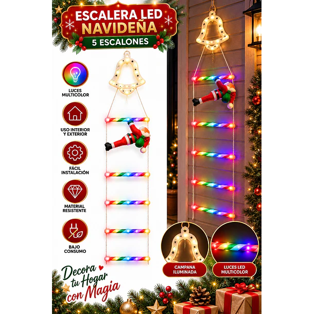 Luces Navideñas Solar Escalera Viejito Pascuero 5 Escalones 3