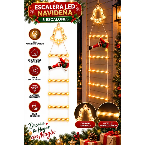 Luces Navideñas Solar Escalera Viejito Pascuero 5 Escalones 4