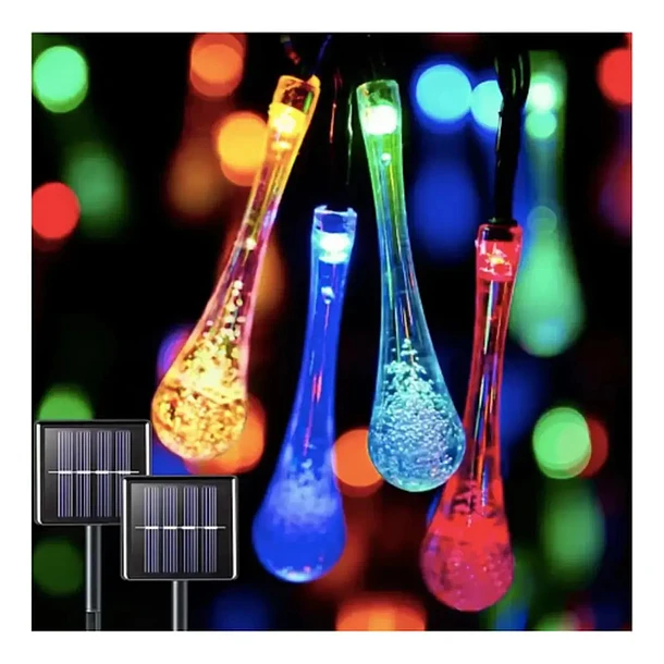Guirnalda De Luces Led Solar De 6.5 Metros Decoración Jardín gotas de agua 3