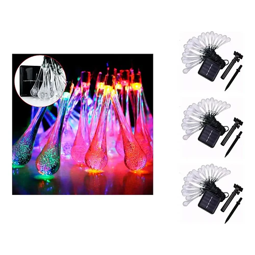 Guirnalda De Luces Led Solar De 6.5 Metros Decoración Jardín gotas de agua