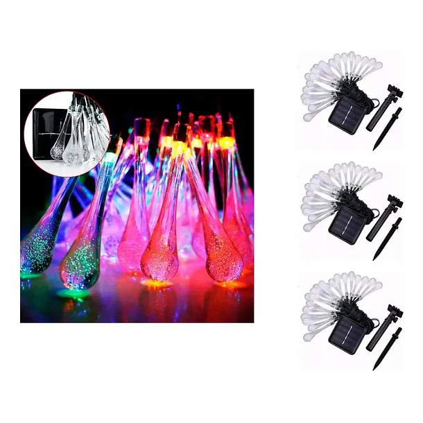 Guirnalda De Luces Led Solar De 6.5 Metros Decoración Jardín gotas de agua 1