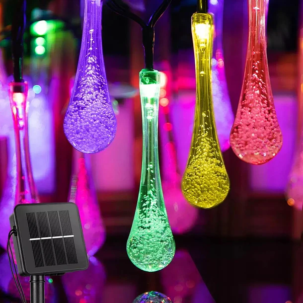 Guirnalda De Luces Led Solar De 6.5 Metros Decoración Jardín gotas de agua 4