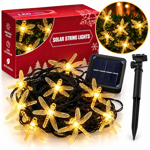 Luces Guirnaldas Solares Led Con Diseño De Libélulas 6.5 M 2