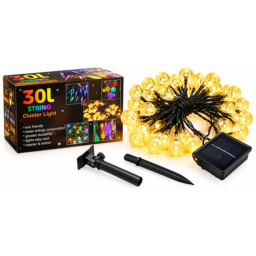 Guirnalda De Luces Solar Led Esferas Cristal 5 Metros 30 Led