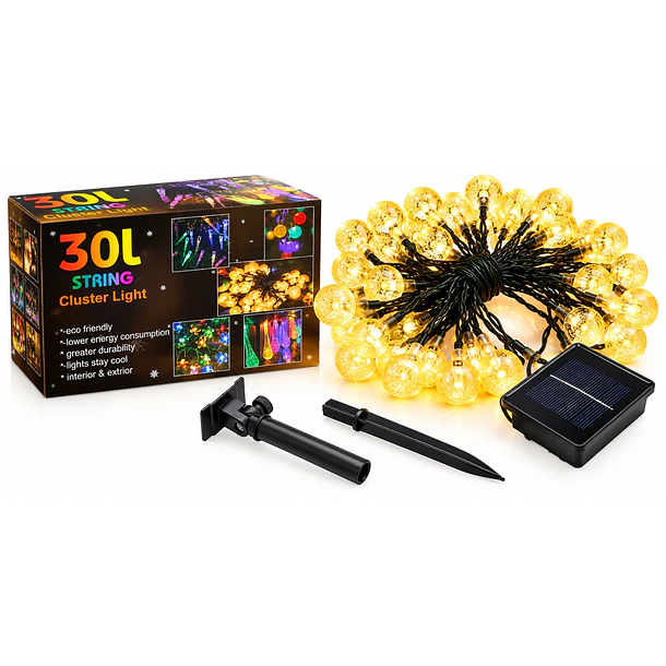 Guirnalda De Luces Solar Led Esferas Cristal 5 Metros 30 Led 1