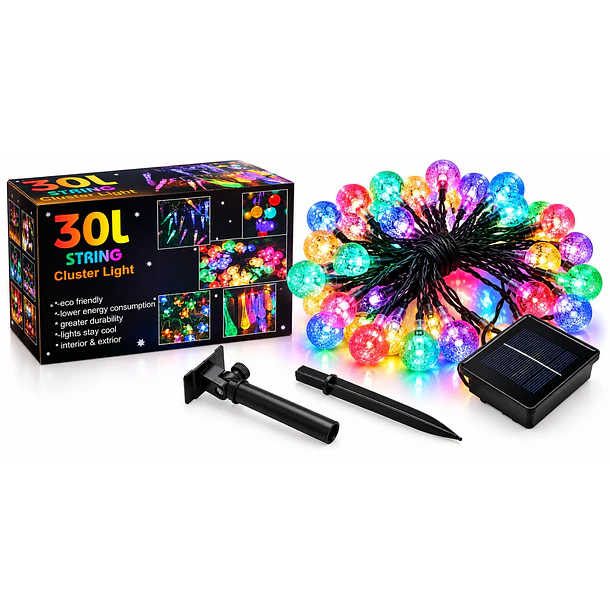 Guirnalda De Luces Solar Led Esferas Cristal 5 Metros 30 Led 2