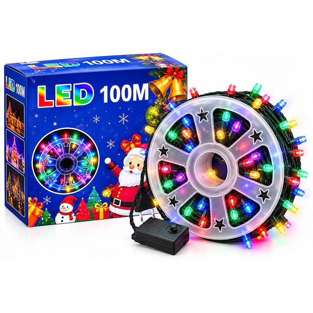 Luces Navideñas Led 100 Metros En Carrete Enchufe Nacional 5