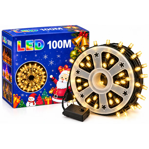 Luces Navideñas Led 100 Metros En Carrete Enchufe Nacional 9