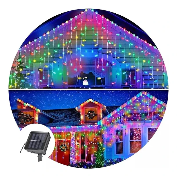 Luces Cortina Cascada Led Solar Multicolor 2 Metros Exterior 3